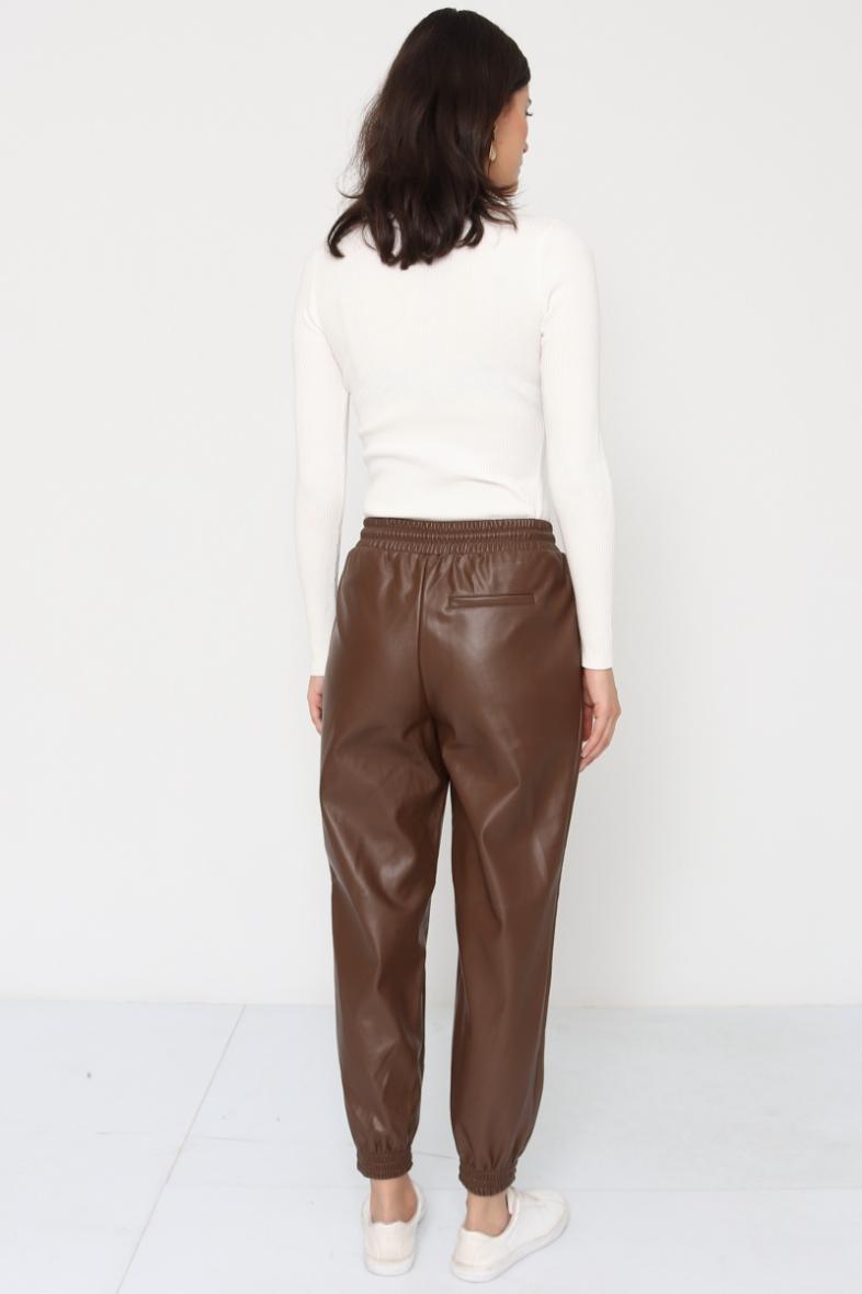 Faux leather jogging pants