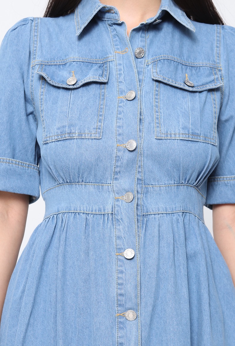 Long denim dress with short cuffed sleeves Softy by Ever Boom