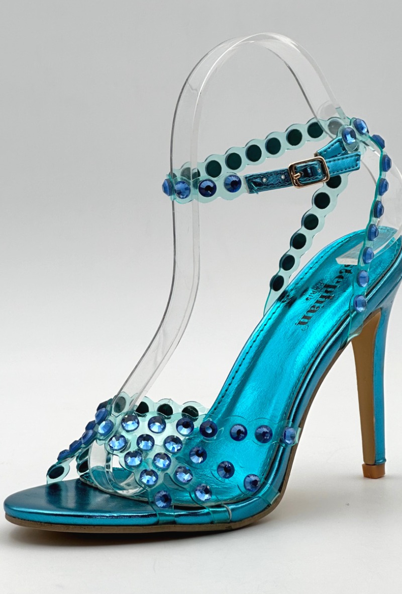 Sandal with transparent heel and rhinestones