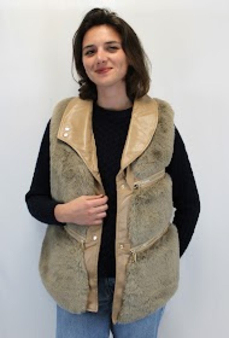 Veste simili cuir fausse fourrures fermeture éclair sans manches - Cinelle  Paris, mode femme tendance