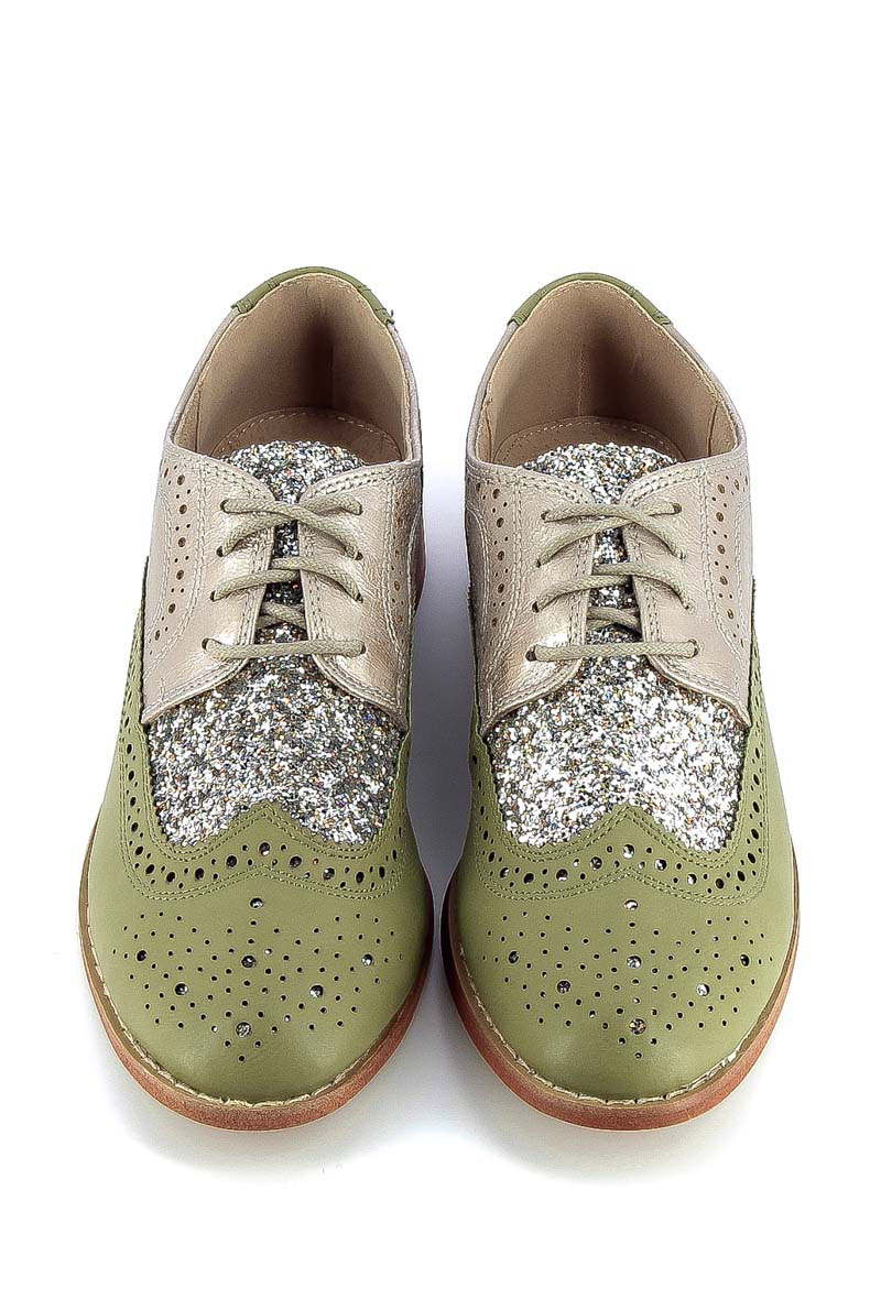 Pastel green brogues with glittery vamp