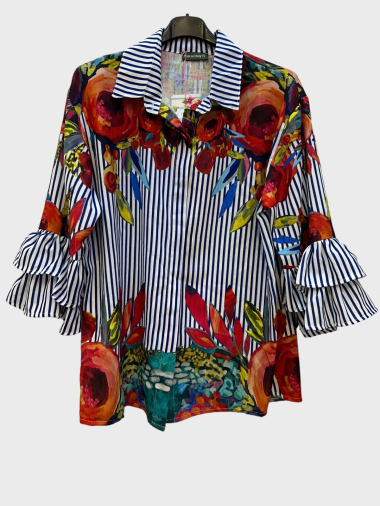 Wholesaler 123LINO - floral and striped print shirt