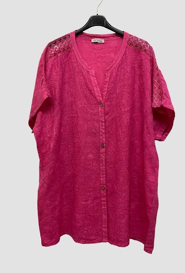 Wholesaler 123LINO - Linen shirt embroidered with lace and sequins