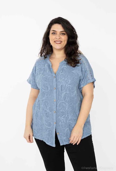 Wholesaler 123LINO - Linen shirt embroidered with lace and sequins