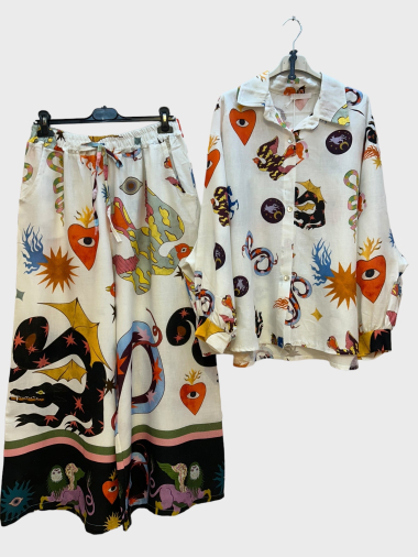 Wholesaler 123LINO - THE LONG SLEEVED SHIRT AND TROUSERS SET MUST BE OVERSIZED WITH PRINT