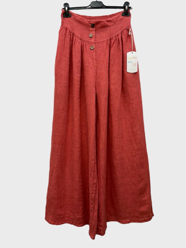 Wholesaler 123LINO - Straight linen pants with 3 wooden buttons