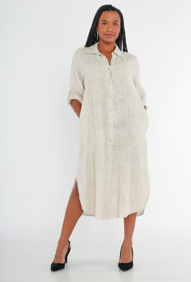 Wholesaler 123LINO - Linen embroidered shirt dress