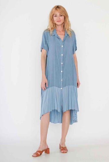 Wholesaler 123LINO - Plain shirt dress short sleeves in linen