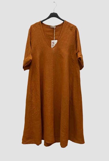Grossiste 123LINO - Robe en lin mi-long