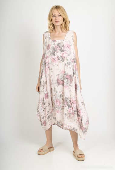 Grossiste 123LINO - Robe imprimée fleur sans manches en lin