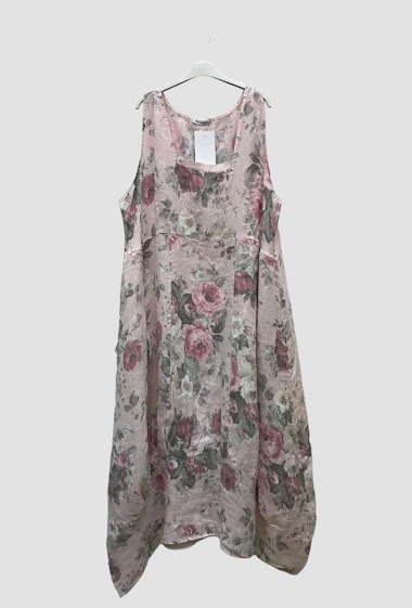 Wholesaler 123LINO - Linen sleeveless flower print dress