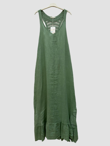 Großhändler 123LINO - Langes ärmelloses Kleid mit V-Ausschnitt und englischer Bordüre