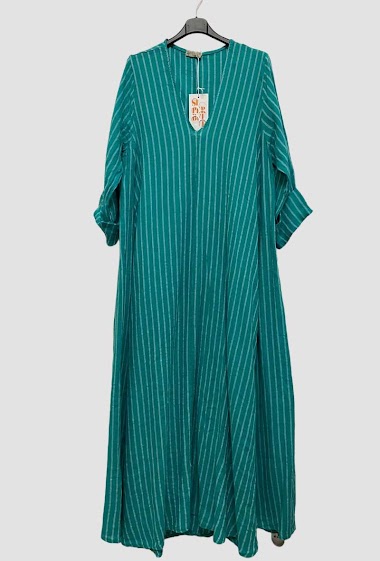 Grossiste 123LINO - Robe longue à rayures en lin manches longues