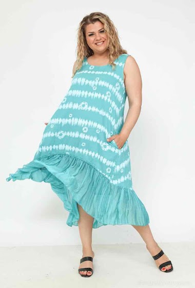 Wholesaler 123LINO - Maxi printed sleeveless dress in linen and silks