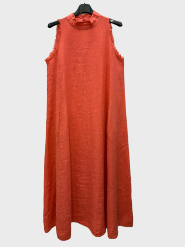 Großhändler 123LINO - Ärmelloses Leinenkleid mit Rundhalsausschnitt