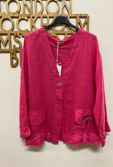 Wholesaler 123LINO - Embroidered linen jacket with long sleeves