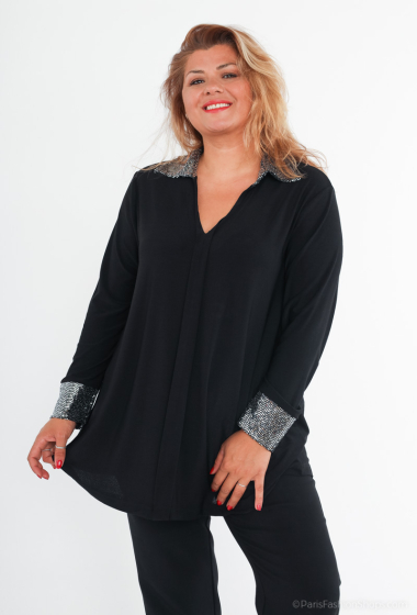 Wholesaler 2W Paris - Collared blouse Sequin shirt with sleeves