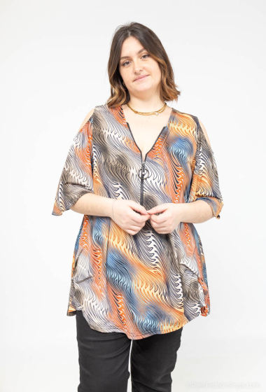 Wholesaler 2W Paris - Zipped off-the-shoulder printed blouse