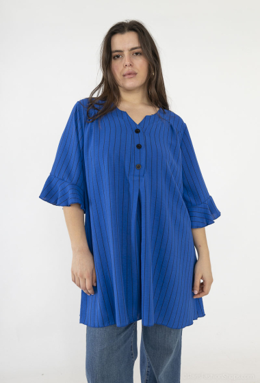 Wholesaler 2W Paris - Striped blouse with button ruffle sleeves