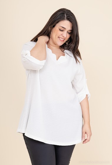 Wholesalers 2W Paris - Plain blouse with tab sleeves