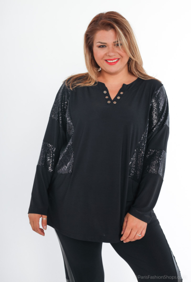 Wholesaler 2W Paris - Bi-material blouse with sequins
