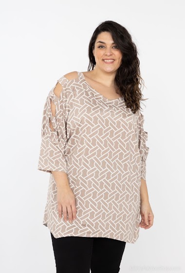 Wholesaler 2W Paris - Printed blouse with openwork sleeves