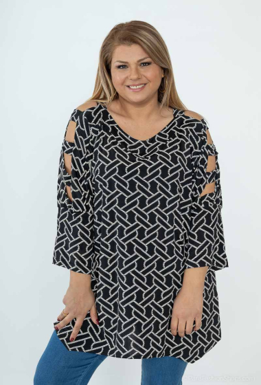 Wholesaler 2W Paris - Printed blouse with openwork sleeves