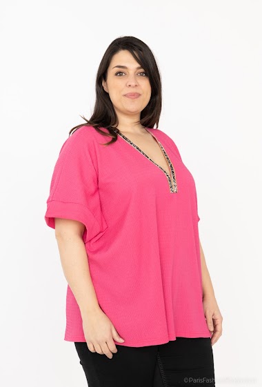 Pleated decorative V-neck blouse with oversized batwing sleeves