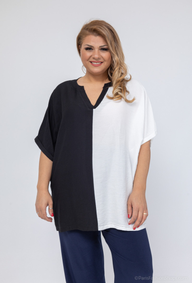 Wholesaler 2W Paris - Two-tone blouses with notch neckline