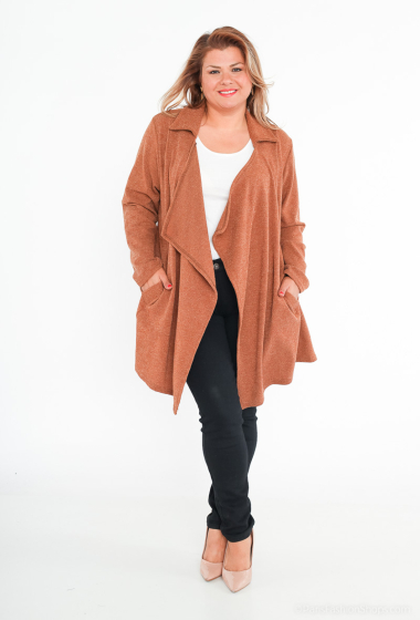 Wholesaler 2W Paris - Ribbed cardigan with open waterfall collar pockets