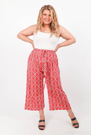 Wholesalers 2W Paris - Flowing Flared Cropped Trousers with Belt in print