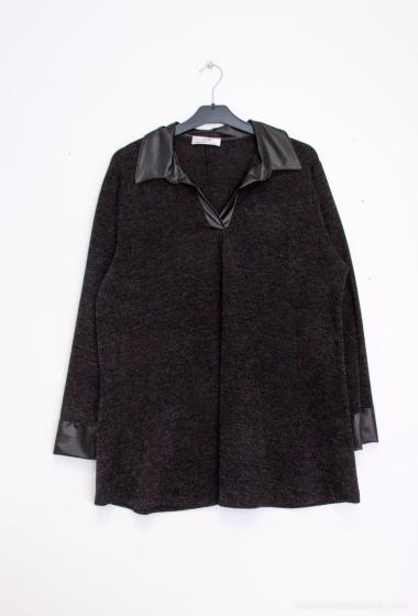 Wholesaler 2W Paris - PU Leather Shirts Collar Sweater