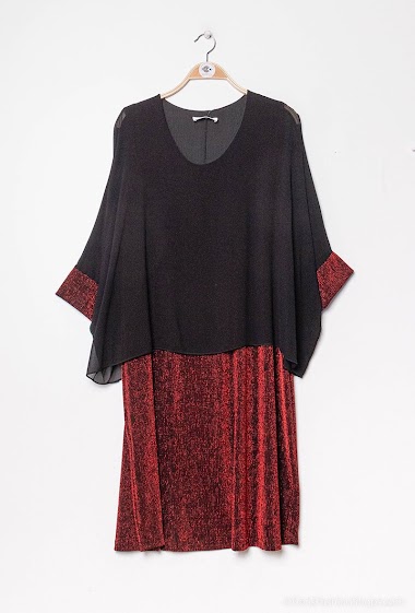 Wholesaler 2W Paris - Batwing Sleeve Color Block 2-in-1 Dress