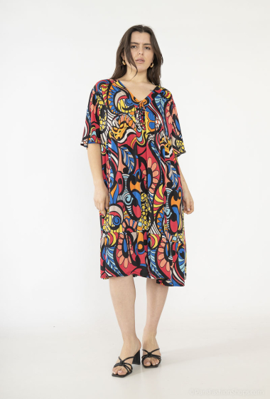 Wholesaler 2W Paris - Ruffle Flare Sleeve Knot Print Dress