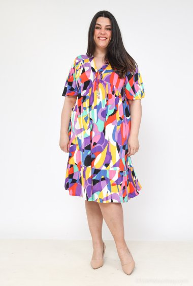 Wholesalers 2W Paris - Ruffle Flare Sleeve Knot Print Dress