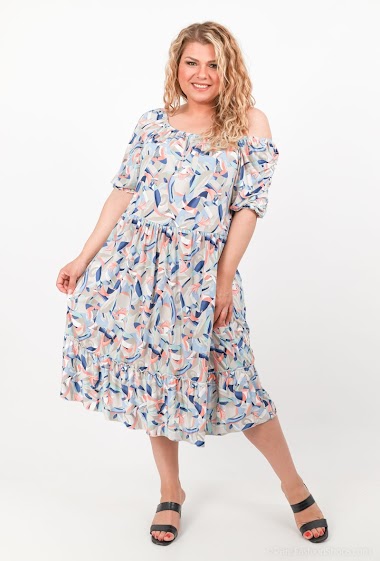 Wholesalers 2W Paris - Ruffle print dress with puff sleeves
