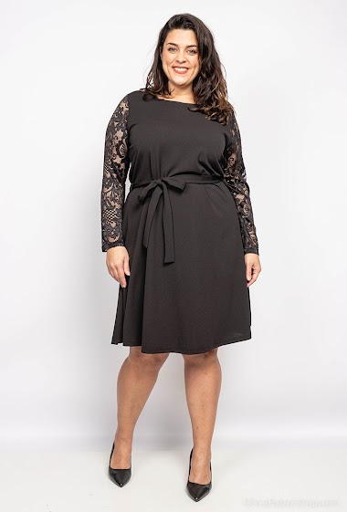 Wholesaler 2W Paris - Belted dress with long lace sleeves