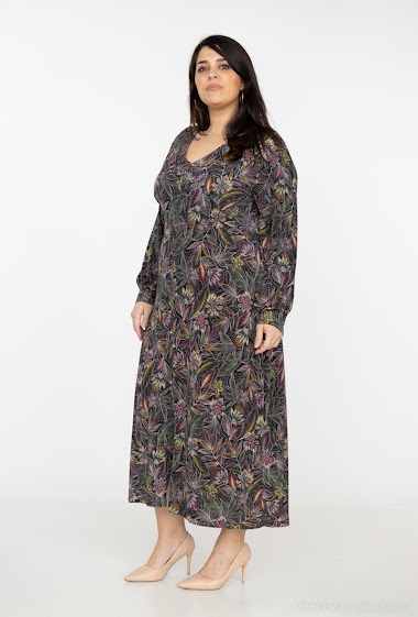 Wholesaler 2W Paris - Puff Sleeve Printed Long Dress
