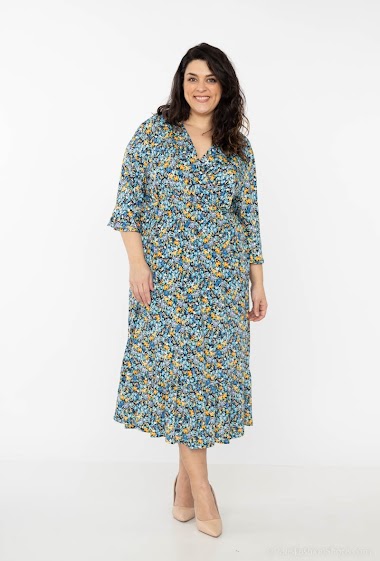 Wholesaler 2W Paris - A-line dress in floral print flared sleeves with ruffles