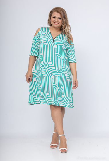 Wholesaler 2W Paris - Printed tunic dress with off-the-shoulder sleeves and zip collar