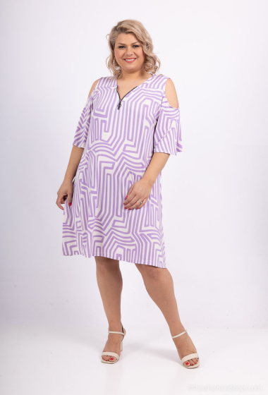 Wholesaler 2W Paris - Printed tunic dress with off-the-shoulder sleeves and zip collar