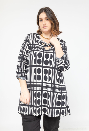 Wholesaler 2W Paris - Printed tunic with crossed collar and rolled-up sleeves