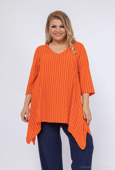 Wholesaler 2W Paris - Striped tunic with 3/4 sleeves and V-neck