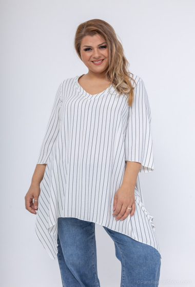 Wholesaler 2W Paris - Striped tunic with 3/4 sleeves and V-neck