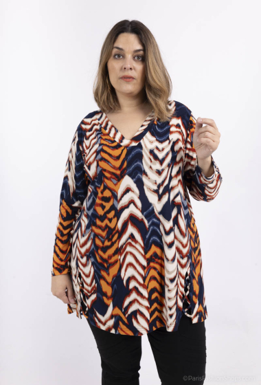 Wholesaler 2W Paris - Tunic in printed V-neck at the bottom with openwork