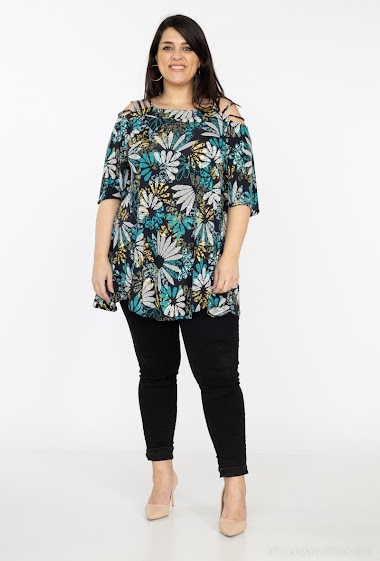 Wholesalers 2W Paris - Tunic Off the shoulders Short sleeves with floral print