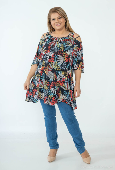 Wholesaler 2W Paris - Tunic Off the shoulder Short sleeves with floral print