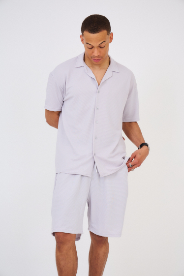 Mayorista Aarhon - Conjunto de pantalones cortos estilo camisa de material texturizado