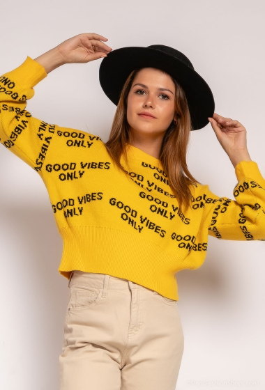 Grossiste ABELLA - Pull court GOOD VIBES