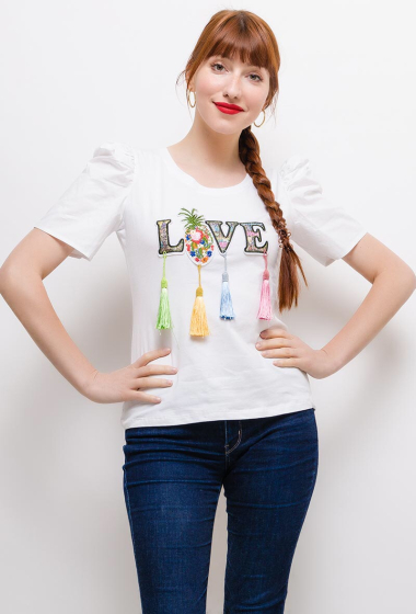 Mayorista ABELLA - Camiseta LOVE con pompones